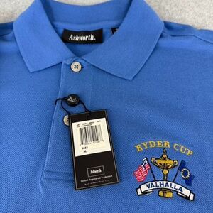 Men's NWT Ashworth Golf Polo Shirt Size Medium Blue Ryder‎ Cup Valhalla Collared